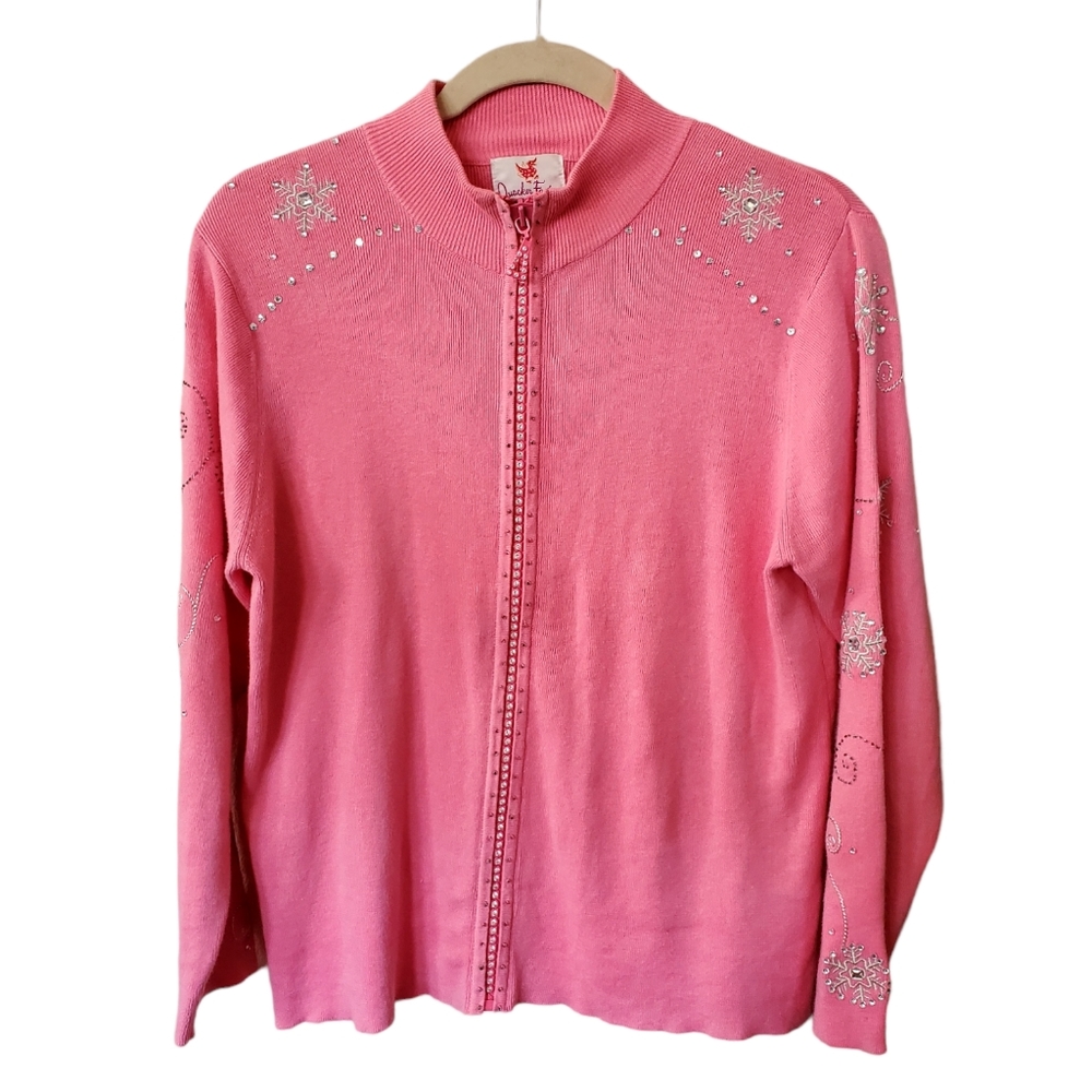 Quacker Factory Holiday Party Sweater Sz plus Large Pink  Bust 25" Flat